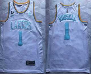 Men%27s Los Angeles Lakers #1 DAngelo Russell 2023 White Classic Edition With 6 Patch Stitched Basketball Jersey->los angeles lakers->NBA Jersey